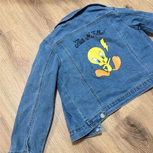 Vintage‎ Looney Tunes Tweety Bird Jean Denim Jacket GIRLS SIZE L 10-12